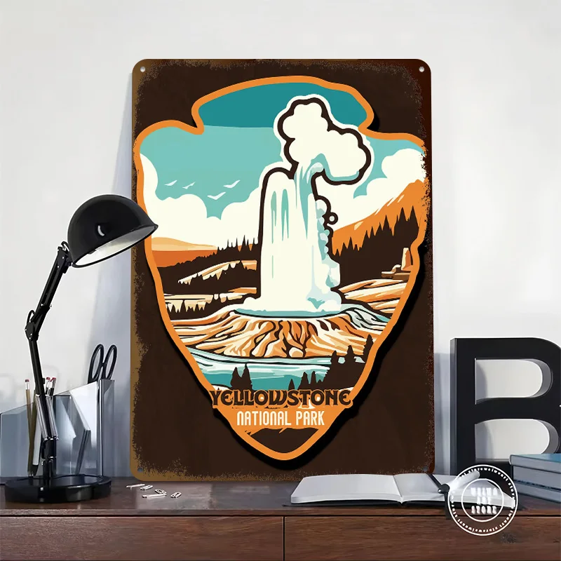 Retro Yellowstone National Park Printing Poster Customized Retro Wall Art Vintage Metal Signs for Room Home and Decoration Decor