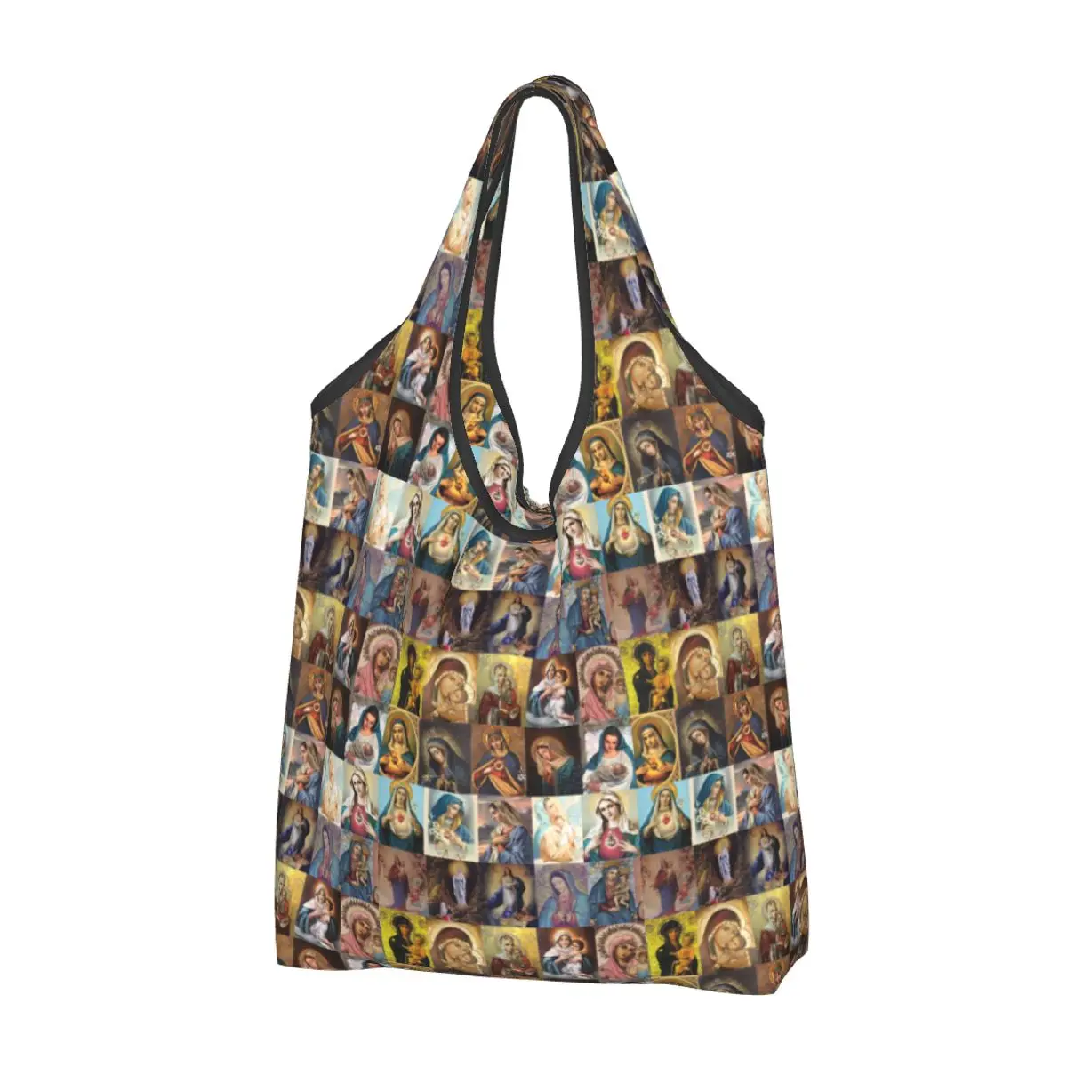 Virgin Mary Grocery Shopping Bags Custom Shopper Shoulder Tote Bag Large Capacity Portable Catholic Christian Handbag