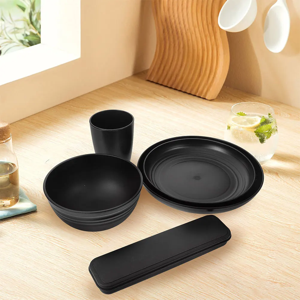 

4Sets Black Reusable Utensils Set with Case Travel Cutlery Set for Camping Outdoor Picnic Bento Bowl Noodle Bowl Use