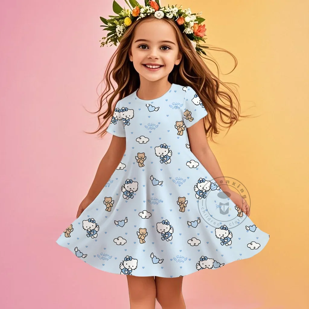 

2025 Summer Barbie I Am Kenough Princess Dress Girls Short Sleeve Costume Party Hello Kitty Dresses Children Clothes Skirt