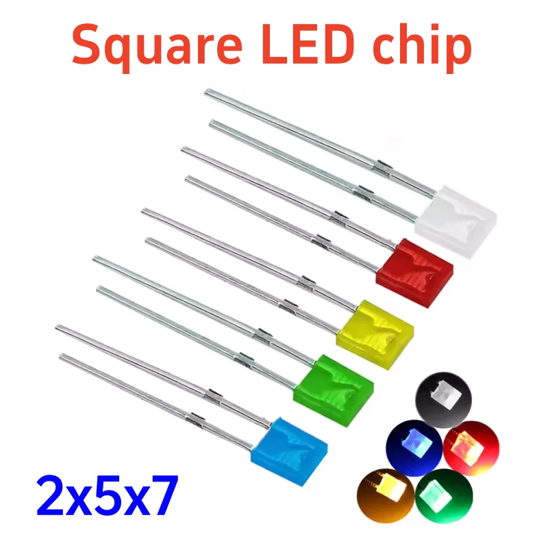 

1000Pcs 2x5x7 mm Square LED Diode White Red Green Blue Yellow Orange 2x5x7mm Rectangular Clear Diffused DIY Lights Emitting Lamp