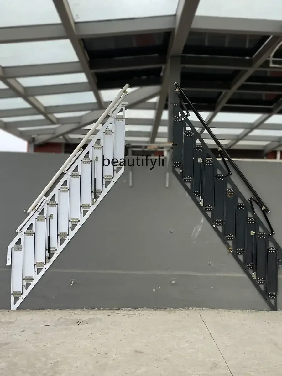 yj57 Wall Folding Stairs Home Attic Side Wall Step Ladder Outdoor Apartment Building Stairs