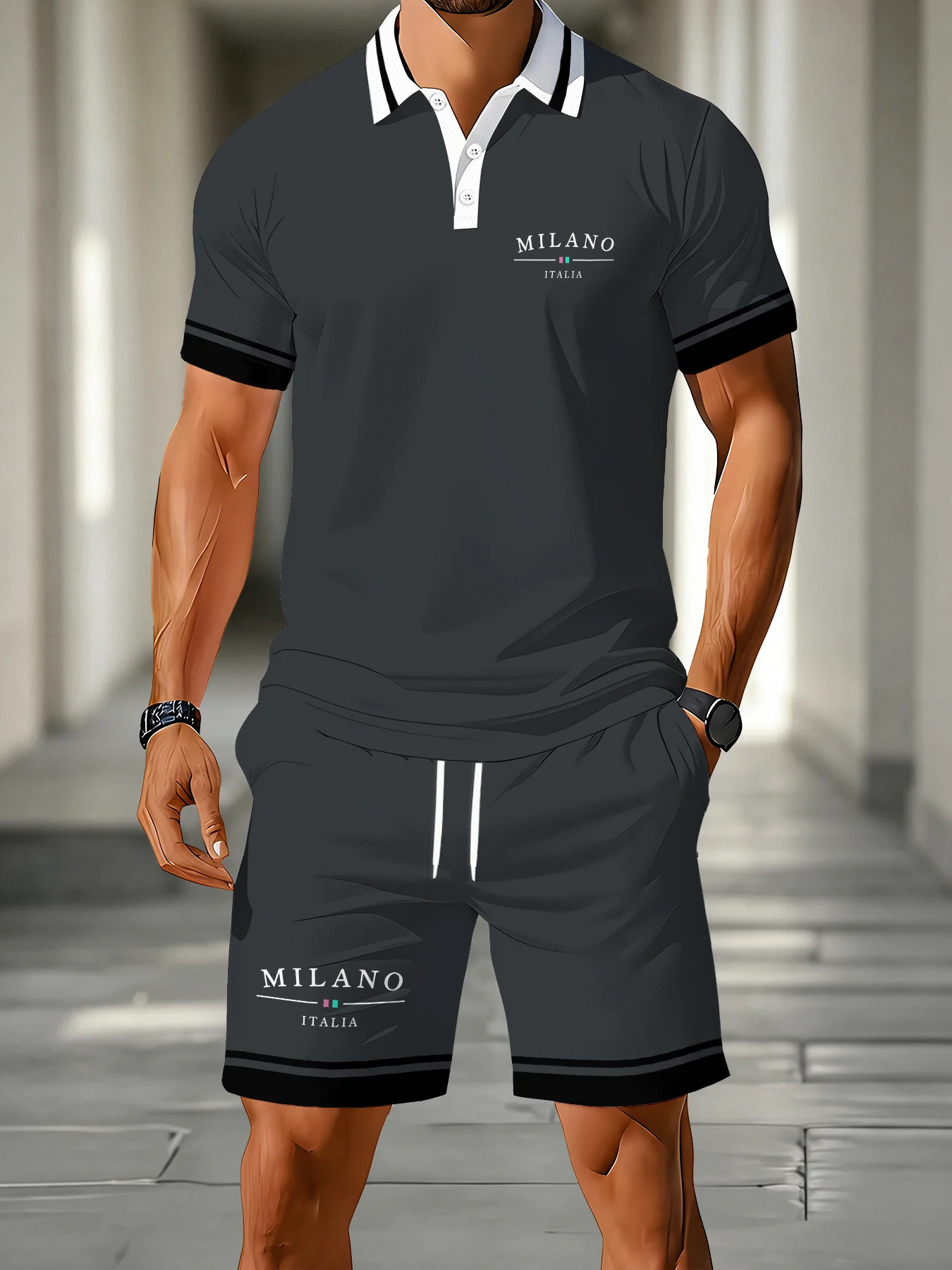 

2026 Summer Men's Polo Shirt Set - 3D Printed Design Breathable Lightweight Comfortable Fashionable Outdoor Men's Clothing
