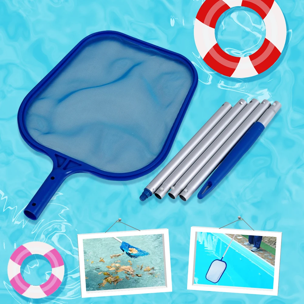Schwimmbad-Skimmer-Netz mit 5-teiligem Teleskopstange, Pool-Blatt-Skimmer, Blattrake-Netz für die schnelle Reinigung von Teichen, Whirlpool-Spas