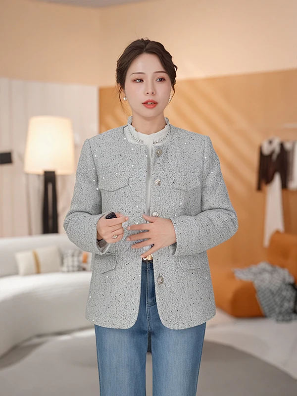 

Женская блестящая куртка Chana Casual Chic 2025: осенне-зимняя, модная, антивозрастная, элитная, дышащая, длинная