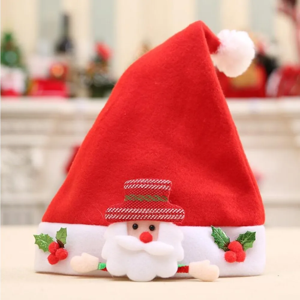 Modello di cartone animato Cappello di Babbo Natale Cappello rosso carino Cappello di carnevale per feste di festa Forniture natalizie per bambini adulti