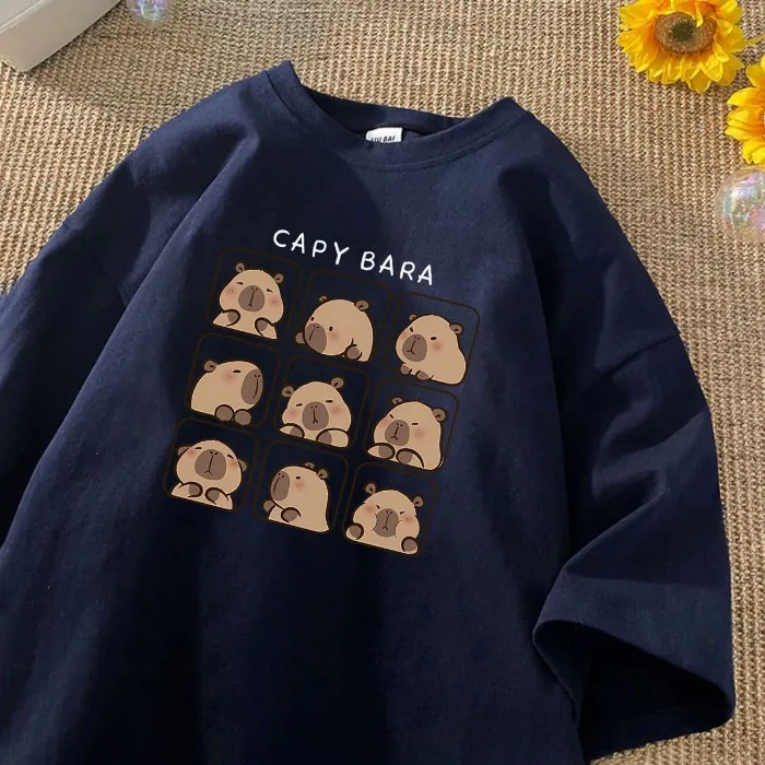 Loose Cute Cartoon Summer Short Sleeved T-shirt for Women's Casual Versatile Round Neck Men's Top image 6