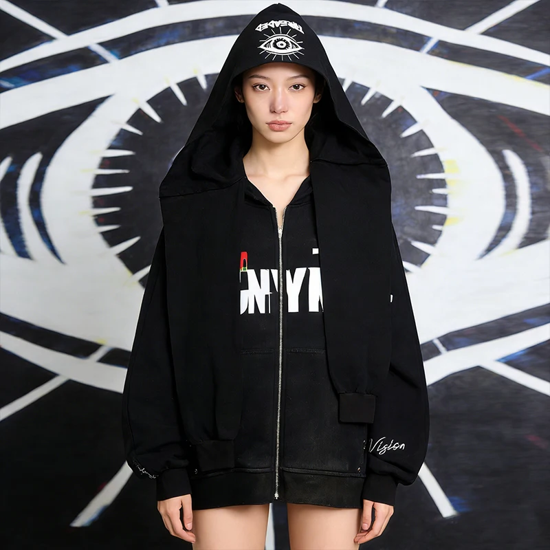 

Американские креативные худи с длинными рукавами и вставками, осенне-зимние, в стиле хип-хоп, стрит-панк, с буквенным принтом, свободного кроя, в готическом стиле