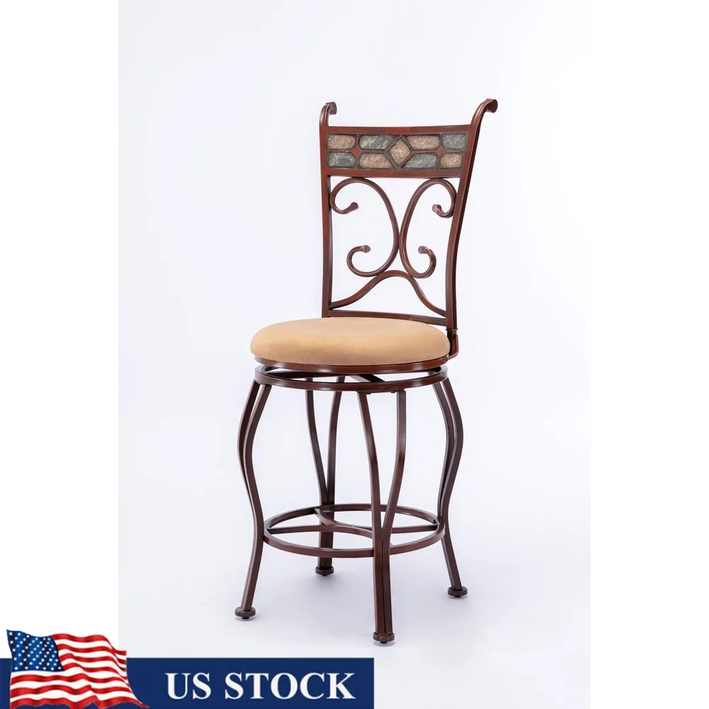

Metal Swivel Counter Stool with Mosaic Slate Backrest High-Density Foam Cushion Footrest Kitchen Bar Dining Room 360-Degree