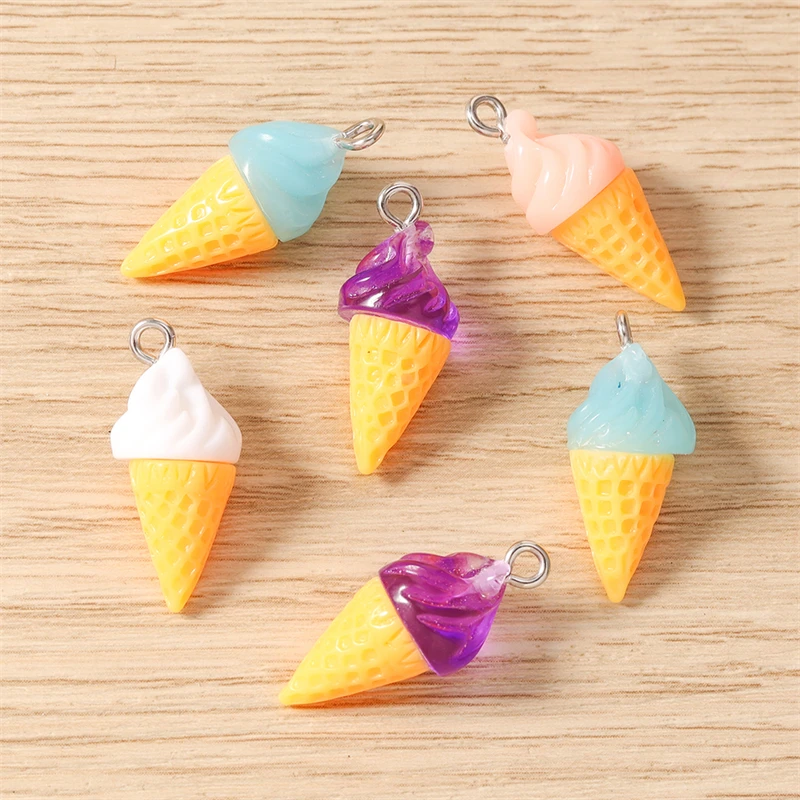 10 Stück 10x26mm Bunte Harz-Eiscreme-Anhänger für Schmuckherstellung, Halsketten, Ohrringe, Armbänder, DIY-Bastelarbeiten, Geschenke – Detail 4
