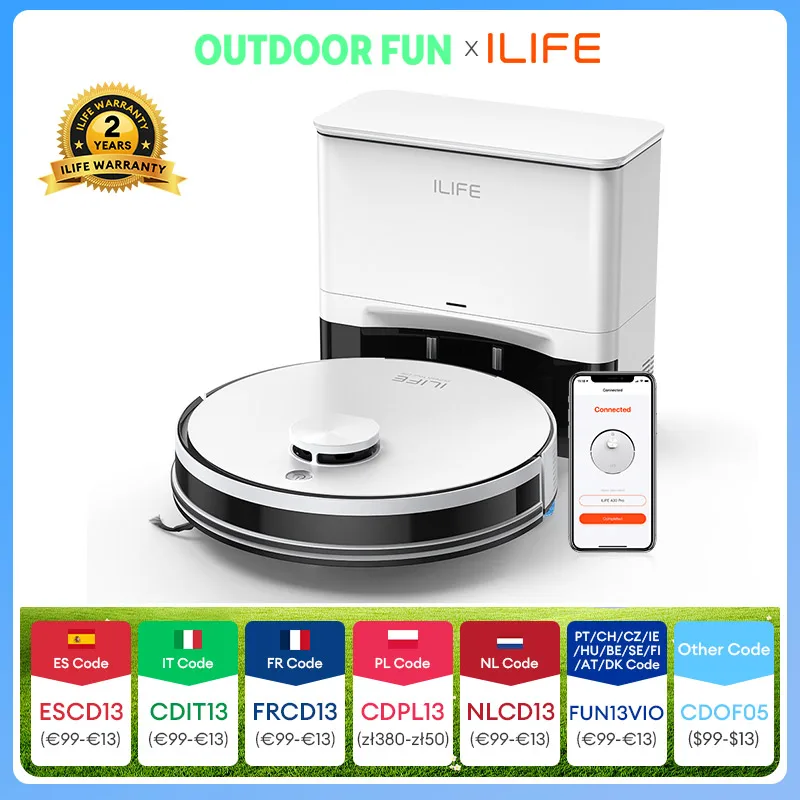 ILIFE A30 PRO 5000Pa Suction, Robot Vacuum and Mop Combo, Self emptying, 60 day capacity,  App/remote , 180 minute running time