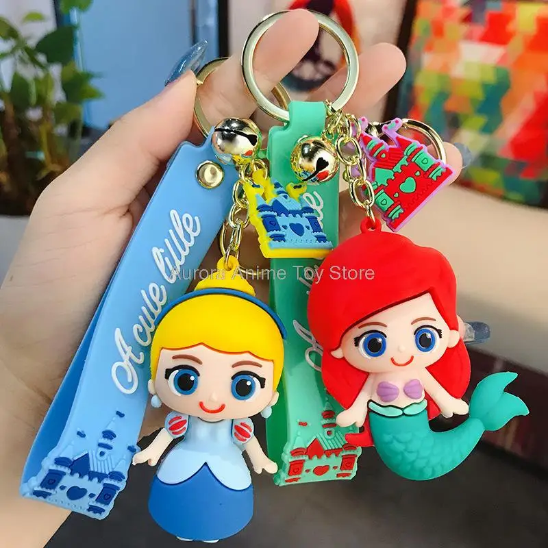 Anime Disney Keychain Cartoon Gummed Girl Mermaid Princess Keyring Cute Snow White Alice Car Key Chain Kits Toys Gift Wholesale