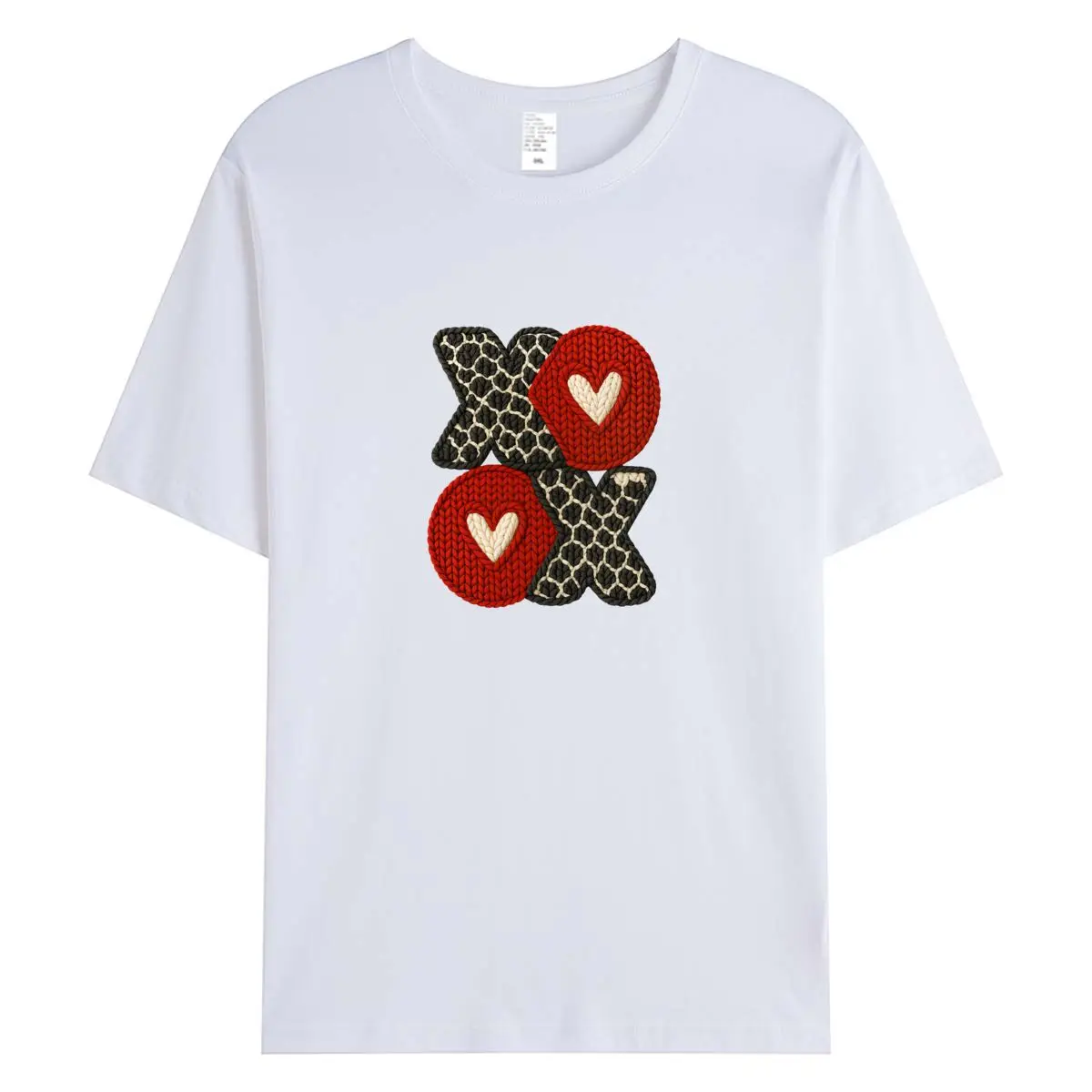 

Leopard Heart XOXO Printed Women T-Shirt Knit Texture Graphic Cotton Tee Y2K Aesthetic Valentine's Day Casual Female Clothing