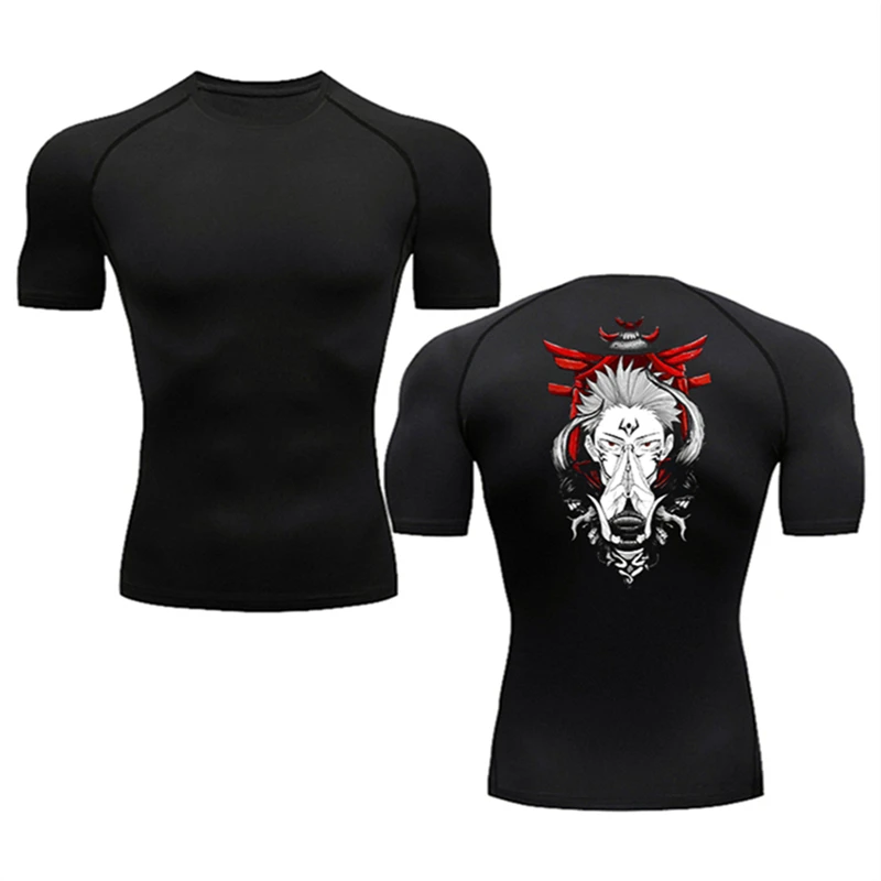 2024 New Men's Compression T-Shirt Anime Jujitsu Kaisen print short sleeve Sport Quick Dry Gym TShirts Fitness Elasticity Tops