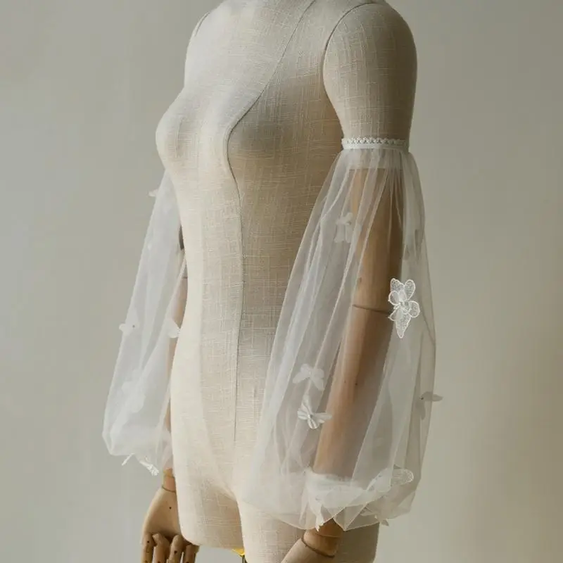 N7YF زخرفية الذراع المزخرفة الأصفاد الكاذبة الفراشة تول لثوب الأميرة الأكمام الزائفة أغطية الذراع الطويلة #3