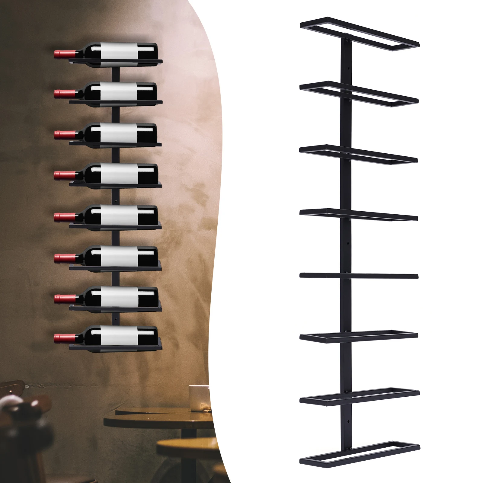 4.33inch Wall Mounted Rectangle Wine Rack Black for 8 Bottles Wine Bottle Rack Holder Storage Organizer for Bar Office Kitchen