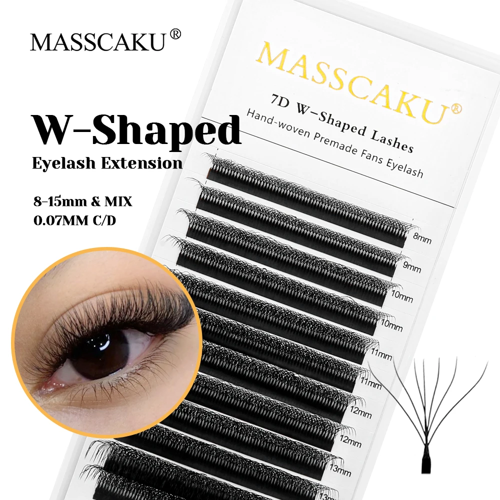 

New Design MASSCAKU 6D/8D/9D W Shaped Premade Fans Eyelashes C D Curl 0.07mm Thickness Waterproof Rapid Grafting W Style Lashes