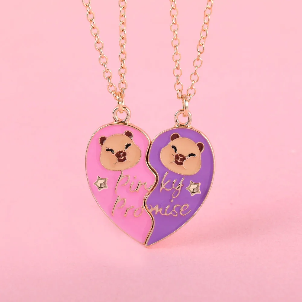 2Pcs/set Cute Kapibala Heart-shaped Stitching Best Friend Necklace for Girls BFF Friendship Jewelry Gifts