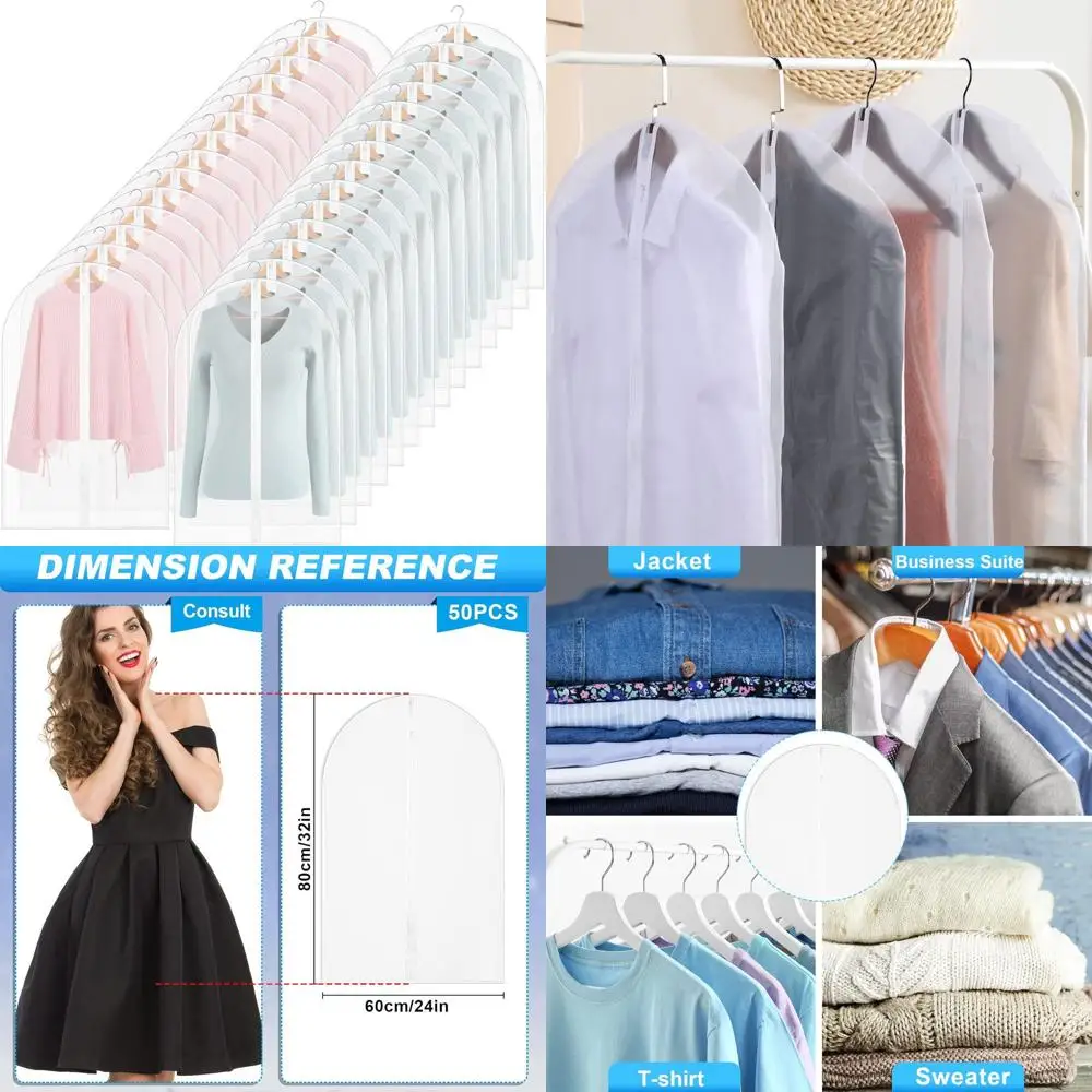 

100 Pack 24x32 Inch Clear Zippered Garment Bags, Lightweight Breathable PEVA Suit Covers for Hanging Clothes Protection
