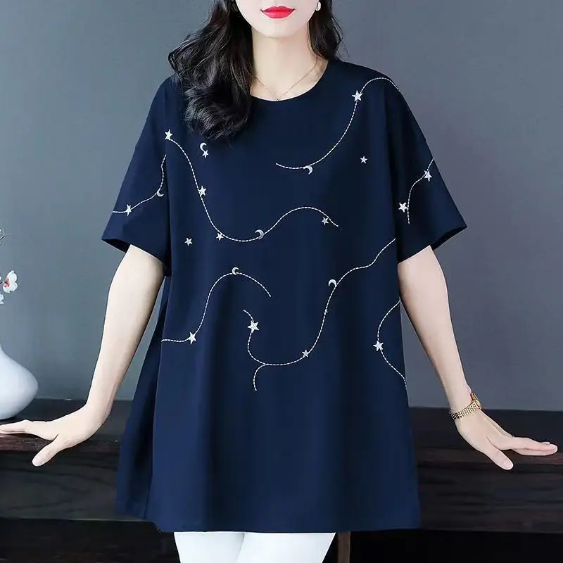 

Fashion O-Neck Short Sleeve Embroidery T-Shirt Women's Clothing 2023 Summer New Oversized Casual Pullovers Korean Tee Shirt