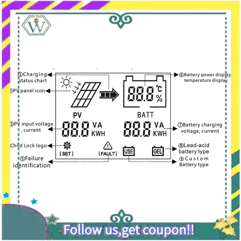 

NEW LCD BM3072 300W MPPT Solar Charge Controller Battery Charger 24/36/48/60/72V Boost
