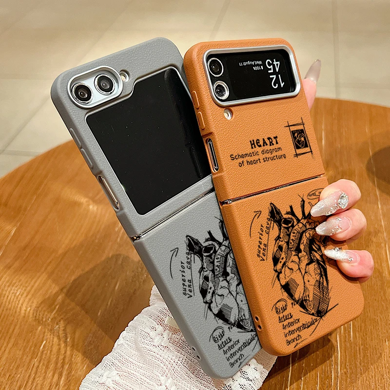 รูปแบบหัวใจแม่เหล็กสําหรับSamsung Galaxy Z Flip 6 5 4 3 5GหนังTPUนุ่มพับสําหรับSamsung Z Flip4 Flip5