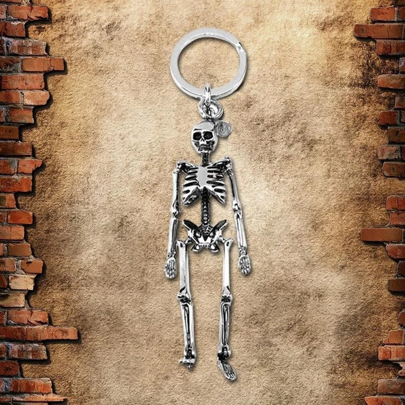 Foldable Skeleton Pendant Key Chain for Men Women Antique Silver Color Metal