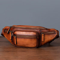 Genuine Leather Waist Bag Real Cowskin Leather Belt Pouch Mulit Pockets Leather Waist Packs Vintage Men Fanny Pack Shoulder Bag