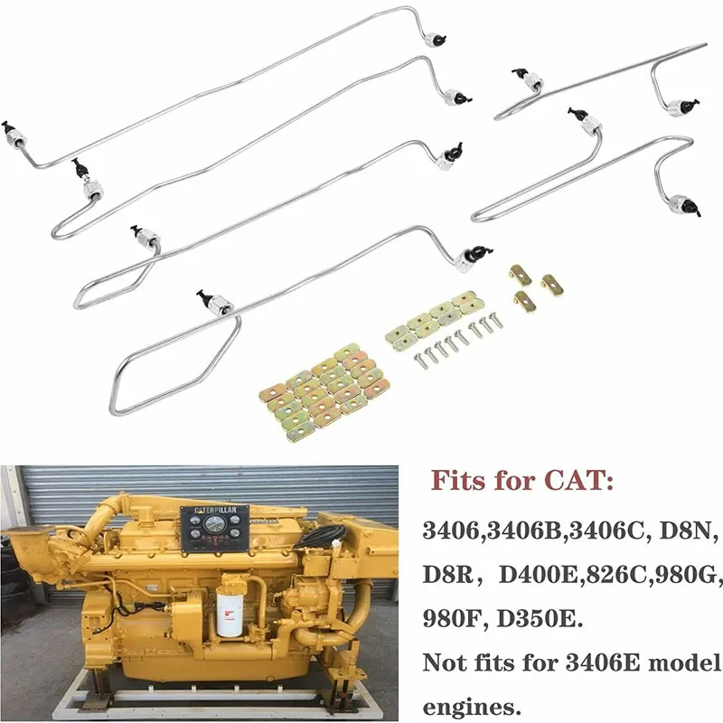 Fuel Injection Lines Kit with Clamps Fit For Caterpillar 3406 3406B 3406C Engine 1917941 1917942 1917943 1917945 1917946