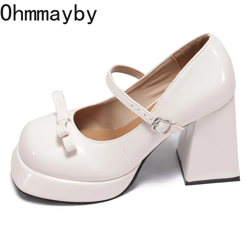 2026 ربيع جديد منصة كعب سميك النساء ماري جين أحذية موضة فراشة عقدة ساحة تو أحذية السيدات فستان أنيق مضخات