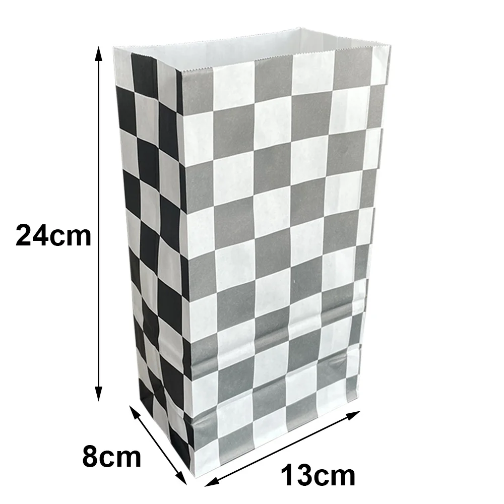 8PCS Checkered Black and White Race Car Favor Bags Kraft Paper Popcorn Boxes Goodie Bags Candy Bag Truck Cars Birthday Supplies