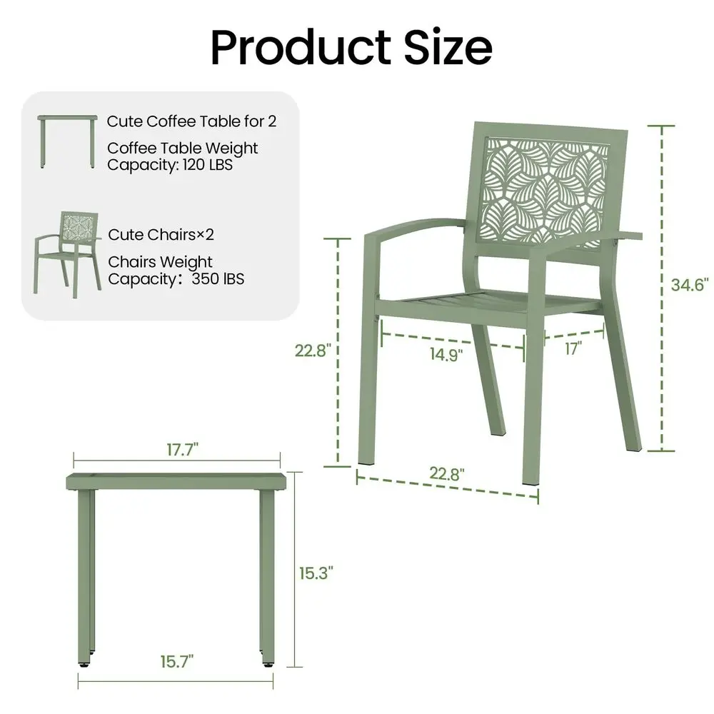

Piece Patio Bistro Set, Outdoor Steel Furniture Set, Stackable Modern Conversation Sets for Balcony Garden Deck Patio w 2 Chair