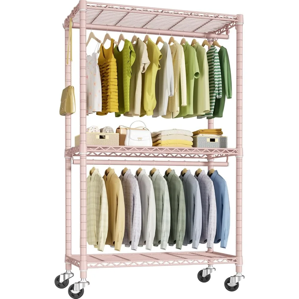 

P3 Rolling Clothes Rack - Heavy Duty Garment Rack with Wheels for Hanging Clothes - Portable Freestanding Closet