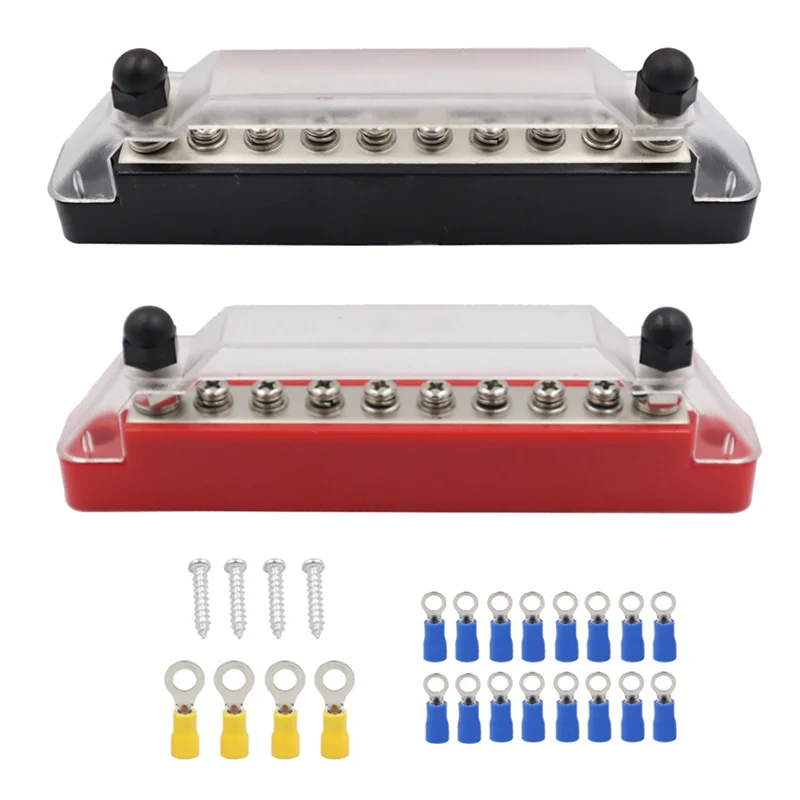 10 Way Screw Terminal Blocks 150A Busbar with Terminals for Vehicle and Boat Wiring Rebuilds Supports Up to 48V