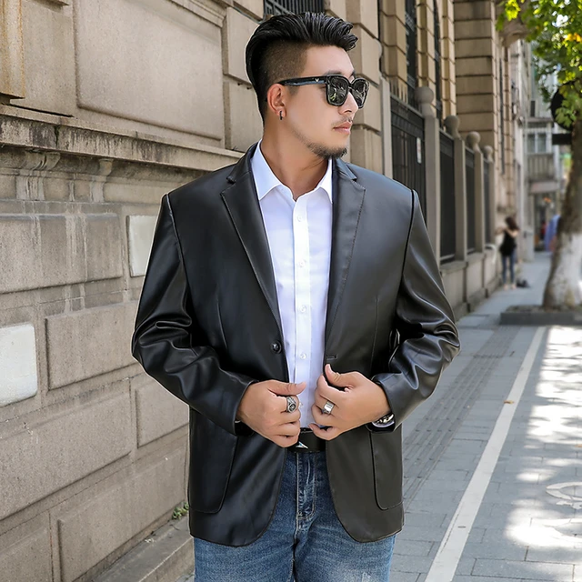 Oversized Men s Leather Blazer Dress Black PU Business Casual Jacket Fashion Loose Spring Autumn Coats Brand Clothing 7XL 8XL AliExpress