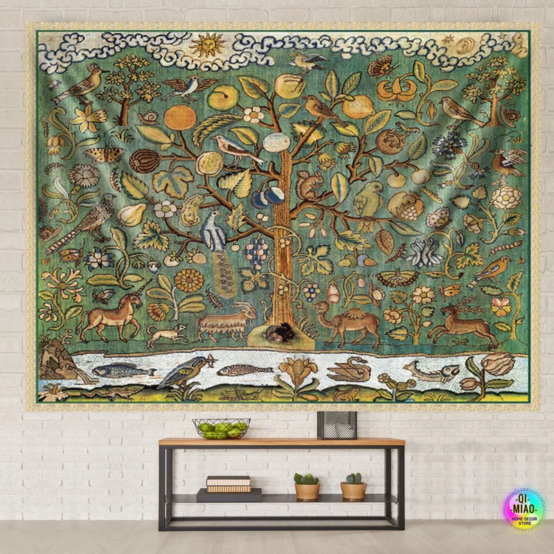 Tree of Life Tapestry Boho Room Decor Painting Retro Large Fabric Home  Decoration Mystery Tree Vintage Art Wall Hanging Wishing