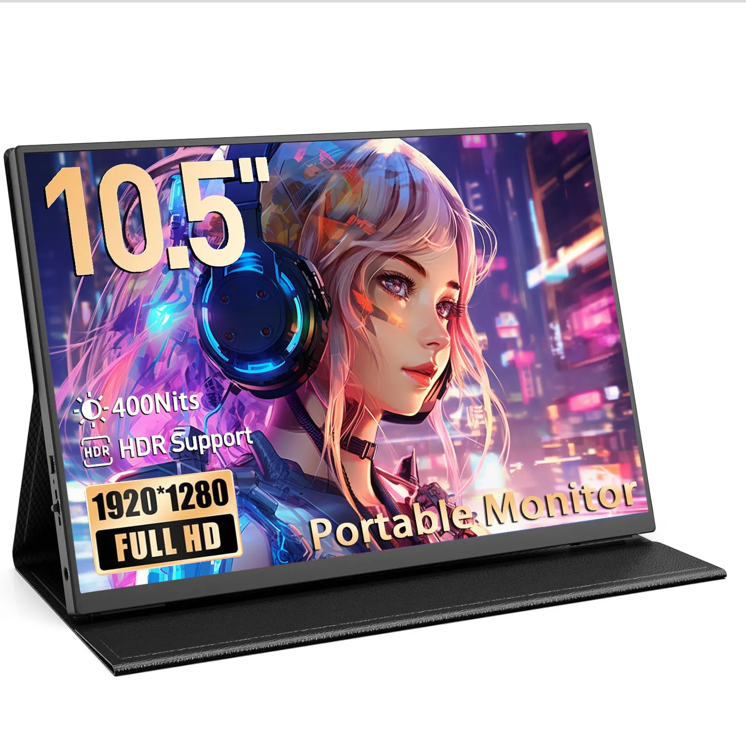 AHXJKA 10.5 inch Portable Monitor 1280P 100%sRGB 400cd/m2 With Dual Speakers Mini HDMI Interface For Laptop PC PS4 Game Console