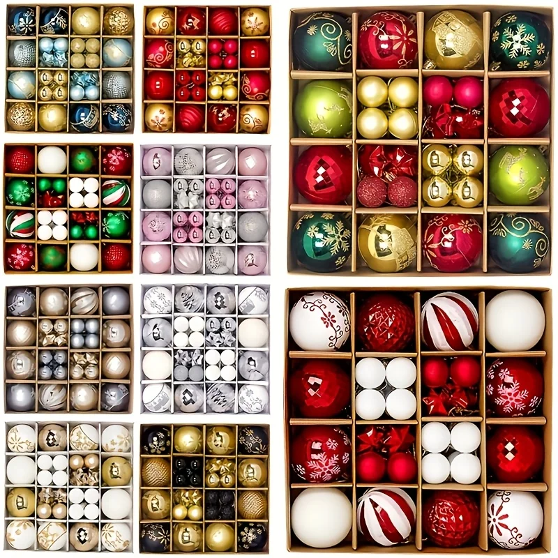 44-teiliges Weihnachtsbaum-Kugel-Set Hängende Dekoration Bunte Weihnachtskugeln Weihnachtsbaum-Geschenkdekoration