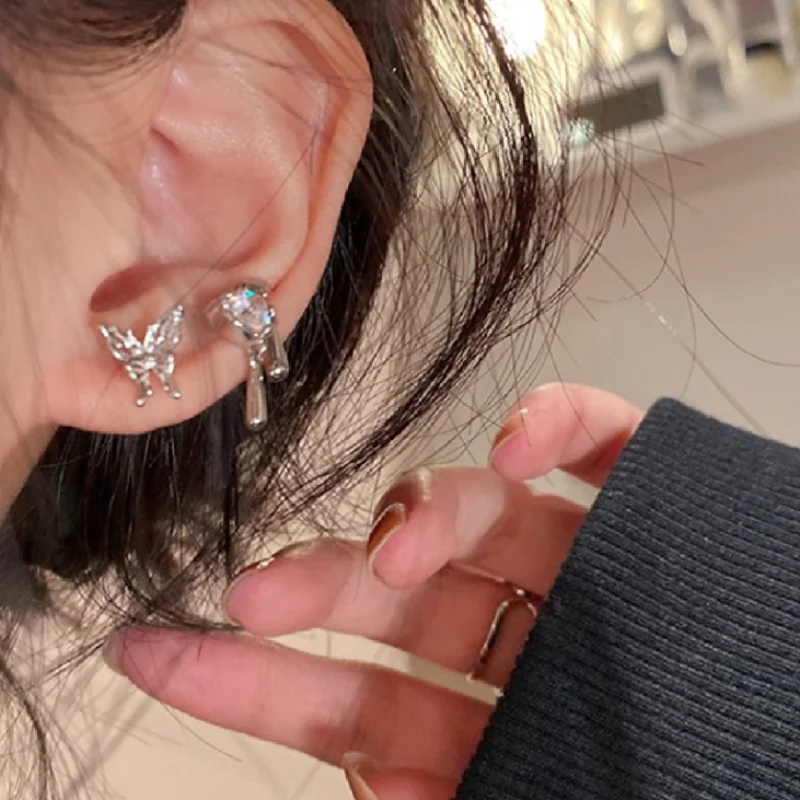 INS Style Liquid Butterfly Ear Holes 6 Piece Set Ear Studs New Trendy Popular Design High Grade Sense Niche Clip Earrings Women