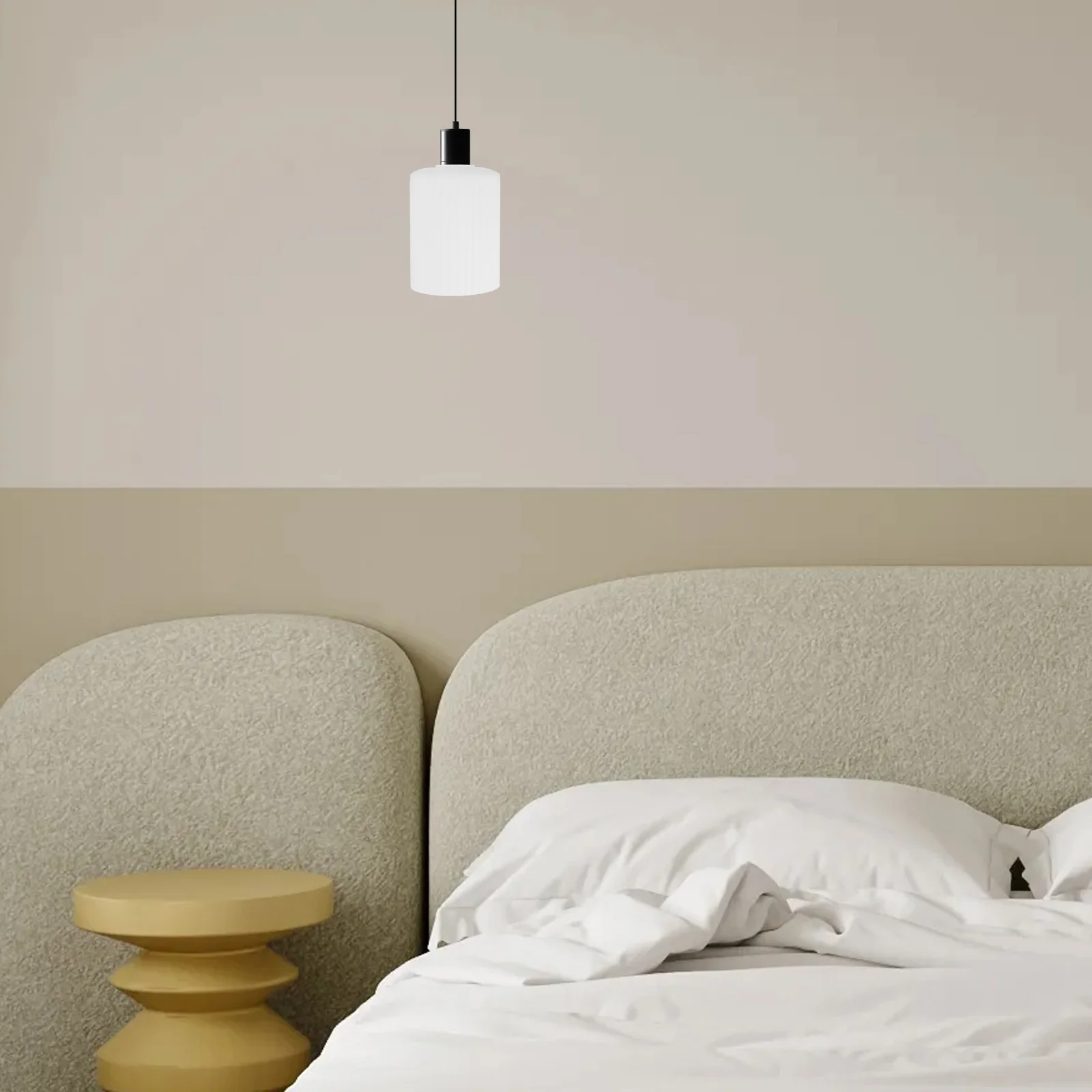 Paralume in vetro cilindrico a strisce bianche latte, copertura morbida della luce diffusa per l'arredamento dell'hotel, dell'ufficio, del soggiorno della camera da letto