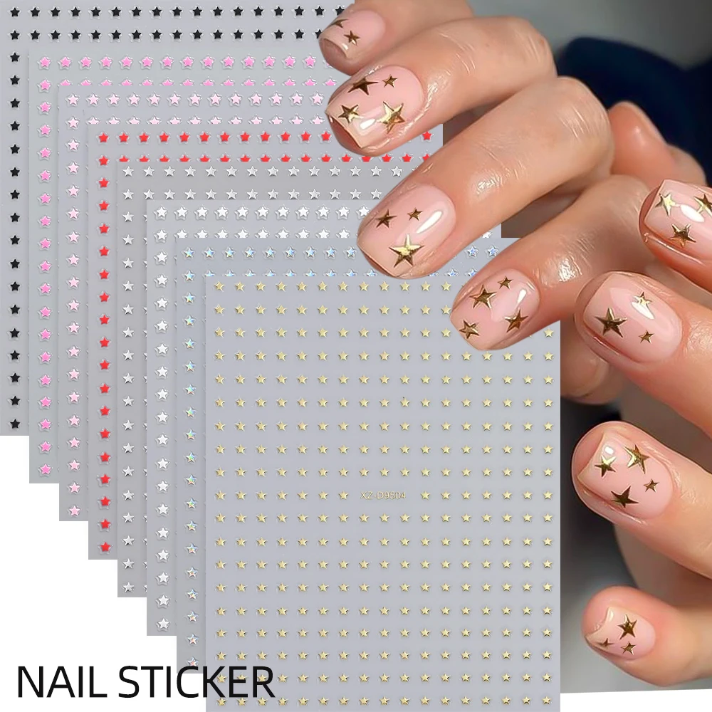 8pcs Mini Star Nail Art Stickers White Black Silver Gold Y2K Pentagram Design Slider Decals Manicure Supplies DIY Decoration