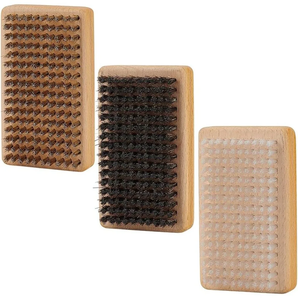 3 PCS Ski Snowboard Waxing Brush Kit 3 Styles Brass Horsehair Nylon Skis Cleaning Brush Rectangle Wood Base Maintenance Tool