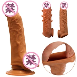 Penis Extender Cock Rings Reusable Delay Ejaculation Penis Condoms Dick Sleeve Silicone Glans Cover Enlargement Sex Toys For Men