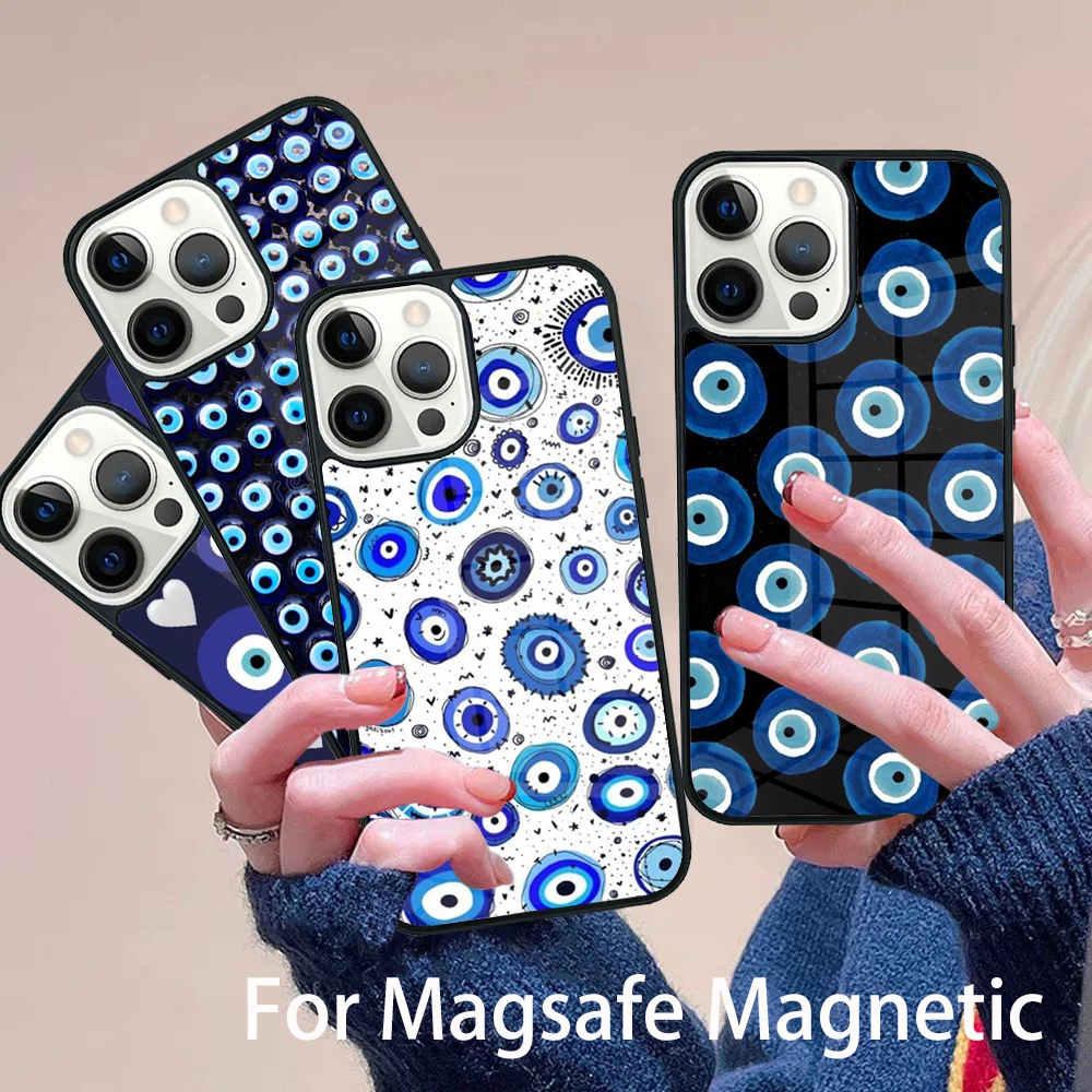 

Nazar Boncugu Evil eye Phone Case Magesafe Magnetic Wireless Charge Cover For IPhone 16 11 12 13 14 15 Pro Max Plus Mini