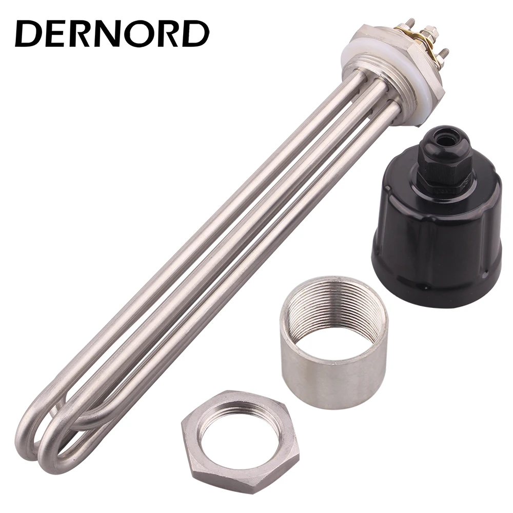 DERNORD 3KW/4.5KW/6KW/9KW/12KW 220V/380V elektryczny element grzejny do wody 1.5 "gwint SUS304 kocioł zanurzeniowy grzejnik rurowy