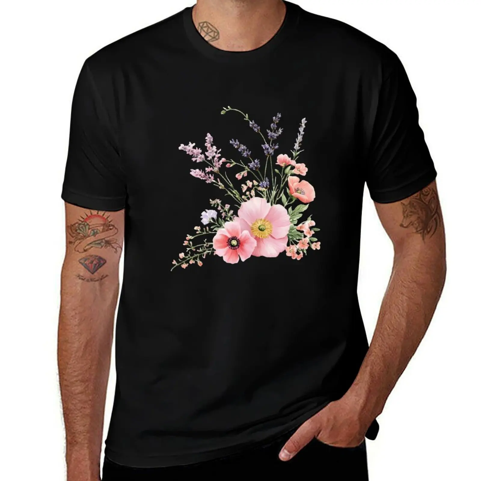 

Watercolor Wildflower Corner Arrangement T-Shirt baggy shirts quick-drying rapper graphic tees mens funny t shirts