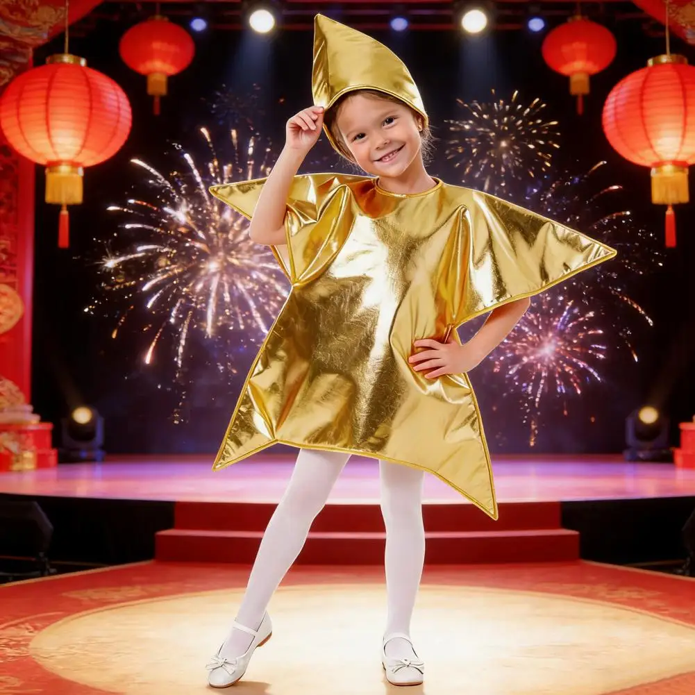 Silver/Gold Nativity Star Costume For Kids Christmas Scene Cosplay Outfits Star Elf Costume Stage Performance Star Top-image