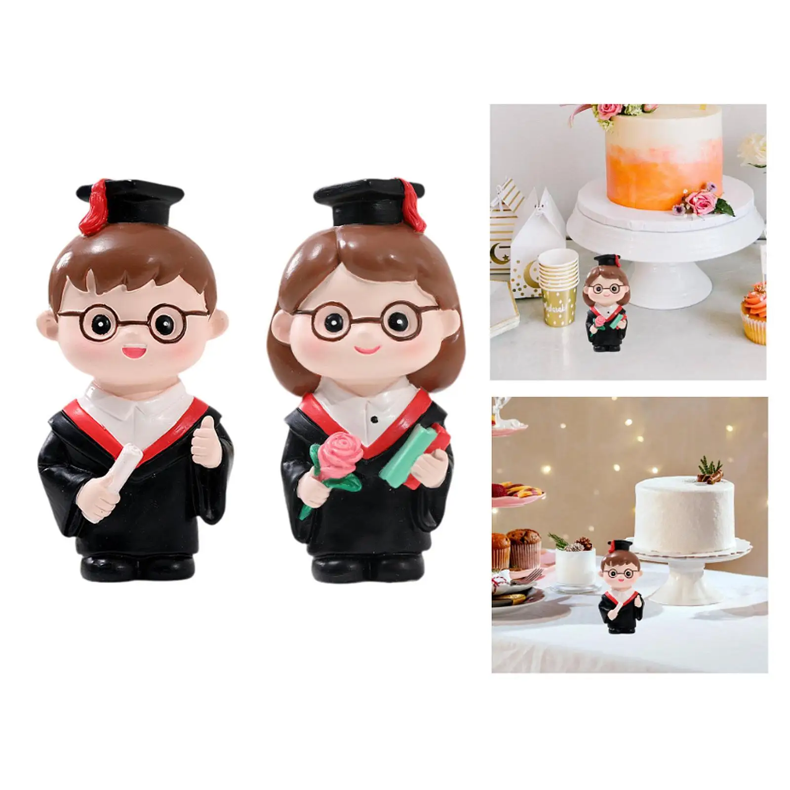 

Graduation Figure Statue Character Sculpture Collectibles Cute Cake Topper Tiny People Model for Shelf Office Desk