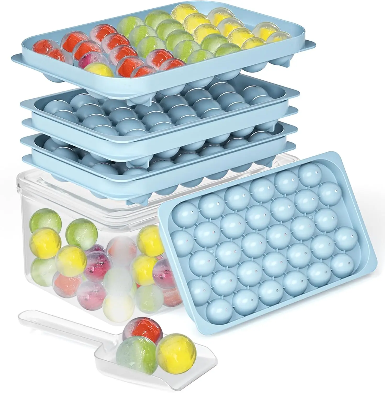 

Cube Trays with Lid and Bin, BPA-Free Sphere Ice Molds for Freezer, 2-Pack Round Ice Trays for Freezer, Easy Release Design, Inc