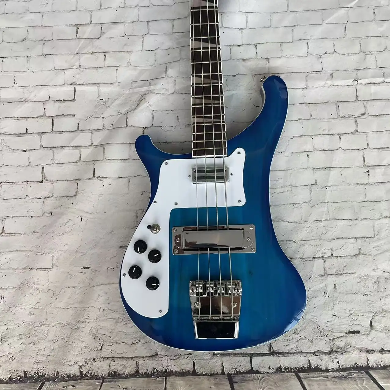 Left hand 4-chord transparent blue electric bass, real shipping picture, in stock